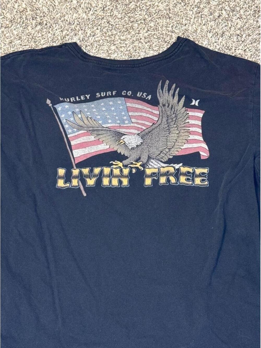 Hurley "Livin' Free" Eagle American Flag Graphic Tee - Black 🦅🇺🇸